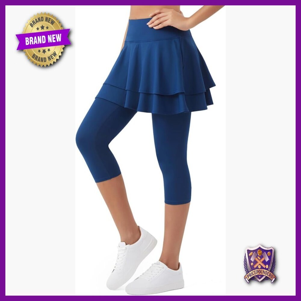 Active Skort with Pockets, High Waist, Flared Ruffle, Athletic Leggings